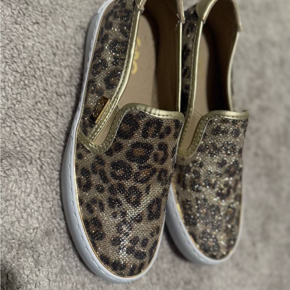 Gold Leopard Print Slip-On Shoes